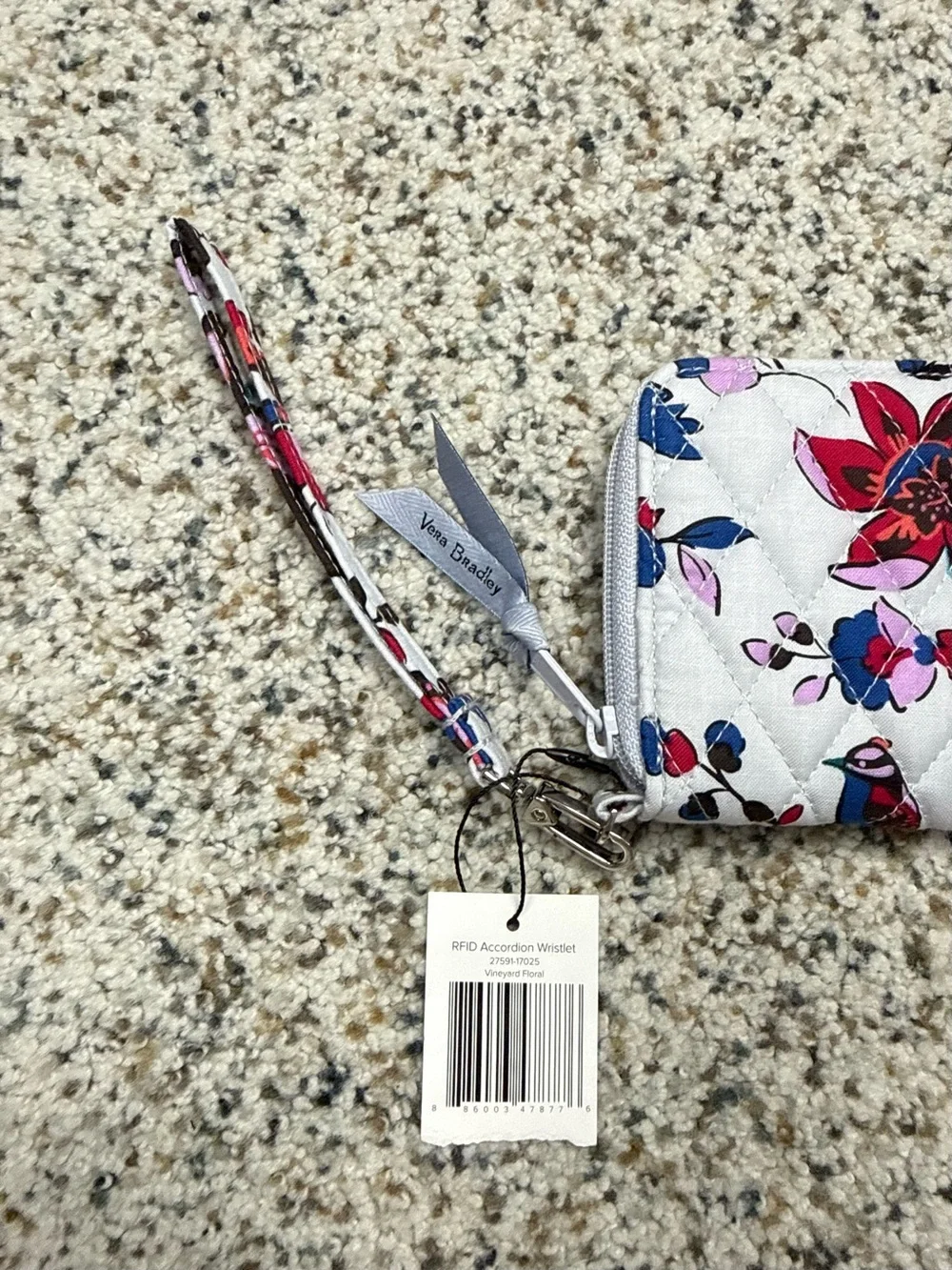 Vera Bradley Vineyard Floral RFID Accordion Wristlet Pink Blue Gray NWT